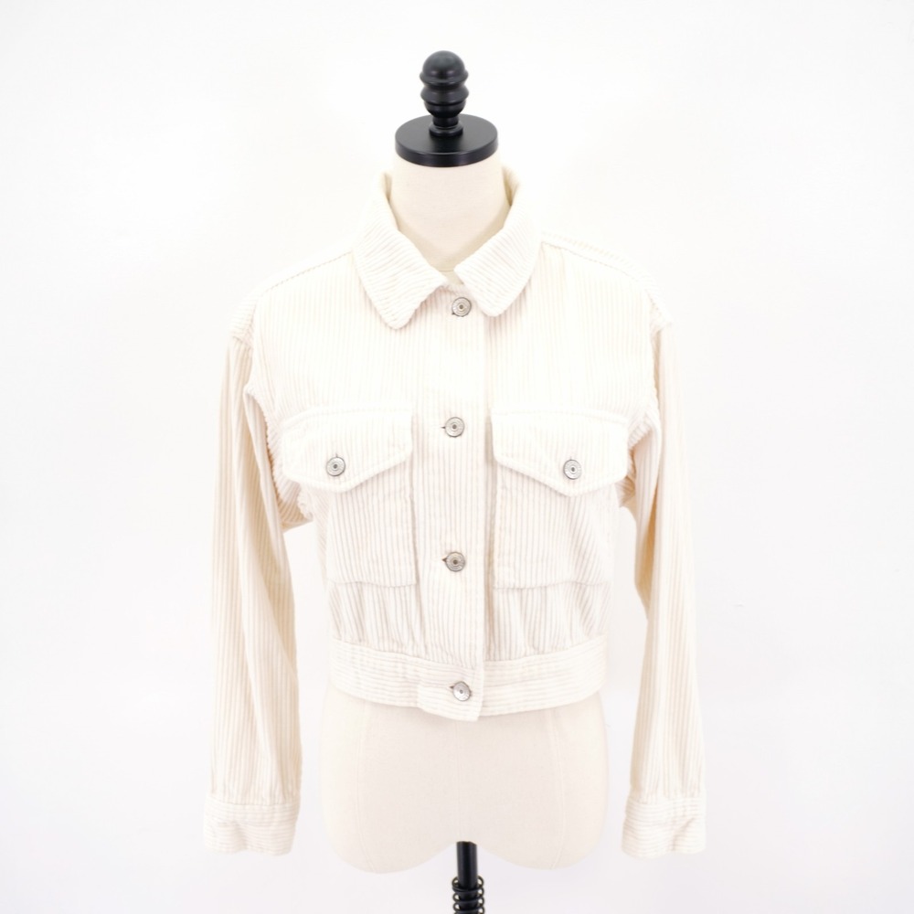 Abercrombie & Fitch XS Cream Corduroy Button‎ Front Collared Jacket Cropped